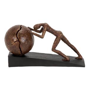 Brown Polystone People Sculpture with Ball
