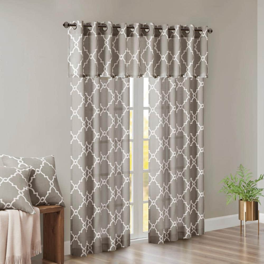 Madison Park Grey Cotton Blend Grommet Top Window Valance