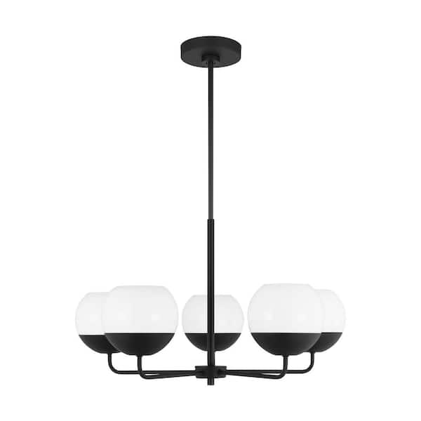 Generation Lighting Alvin 5-Light Midnight Black Chandelier with Milk Glass Shades