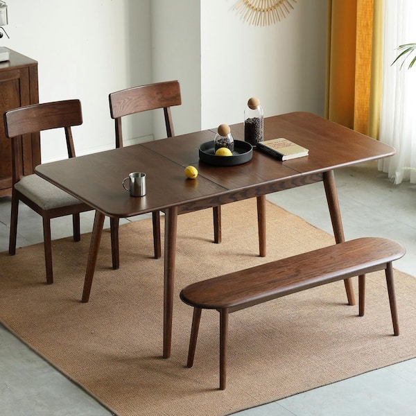 Nicole Walnut Wood 31.50 in. W 4 Leg Extendable Round Corner Dining Table Seats 8