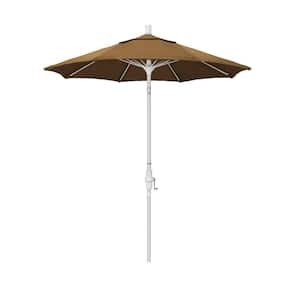 7.5 ft. Matted White Aluminum Market Collar Tilt Patio Umbrella Fiberglass Ribs and in Woven Sesame Olefin