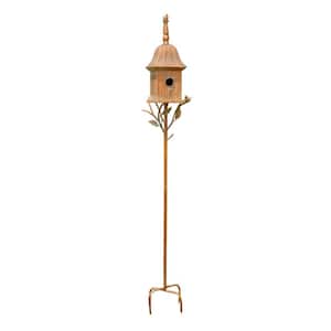 64.5 in. Tall Iron Birdhouse Stake in Antique Copper "Ava"
