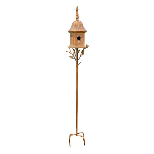 Zaer Ltd. International 64.5 in. Tall Iron Birdhouse Stake in Antique Copper "Ava"