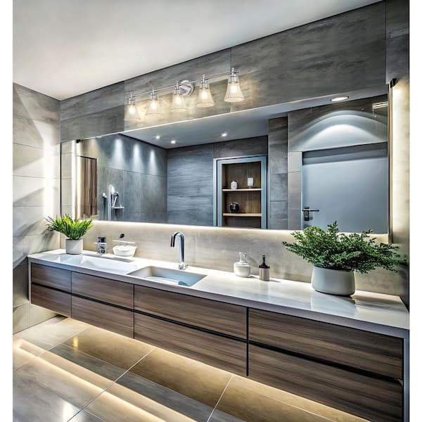 Belle 42 in. 5 Light Brushed Nickel Vanity Light with Clear Glass Shade