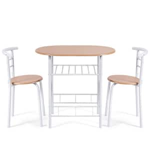 Brown 3-Piece Dining Set Bistro Table Set with Armless Chairs
