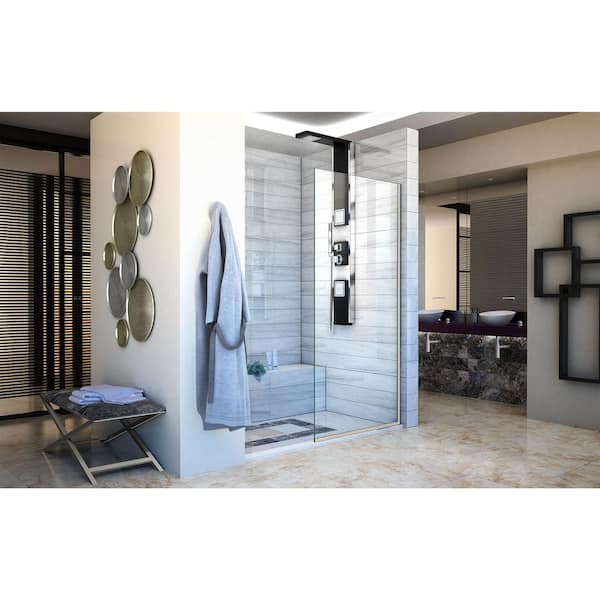 Linea 34 in. x 72 in. Semi-Frameless Fixed Shower Screen in Brushed Nickel without Handle