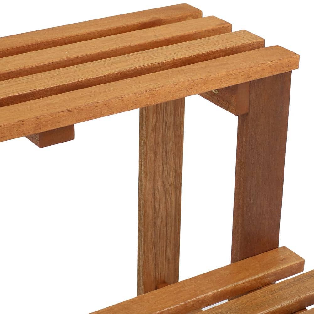 Brown Meranti Wood 2-Tier Outdoor Plant Stand with Teak Oil Finish