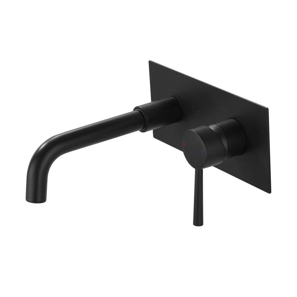 Aosspy Single Handle Wall Mounted Faucet with Deck Plate in Matte Black