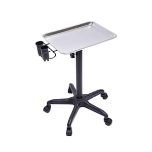 1-Tier Metal Height Adjustable 5-Wheeled Salon Tray in Silver