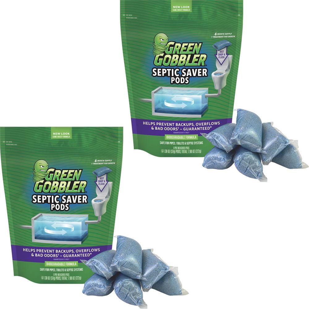 Green Gobbler Septic Saver Enzyme Pacs - 6-Pack Septic Cleaner Tablets,  Eco-Friendly, Drop-in, Breaks Down Grease & Paper, Safe for All Pipes in  the Septic Cleaners department at