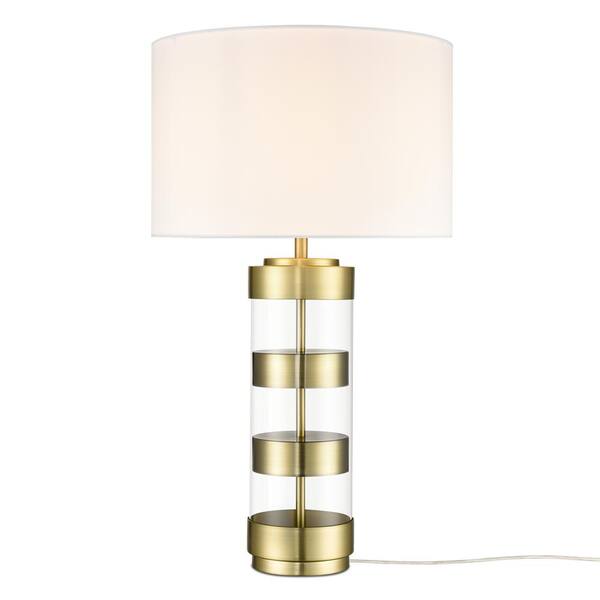 Light Society Tess 24.7 in. Brushed Brass/White Table Lamp with Fabric Shade