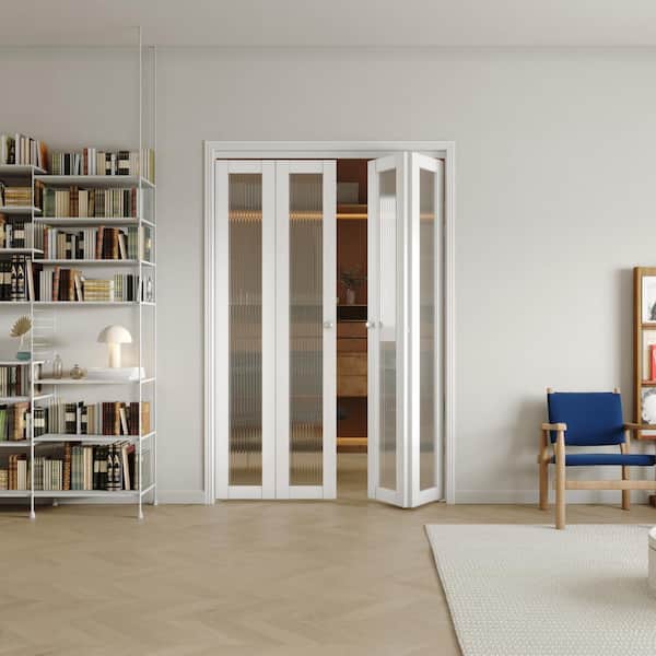 TENONER 60 in x 80 in(Double Doors) Frosted Glass Single Glass Panel Bi-Fold Interior Door with MDF and Water-Proof PVC Covering