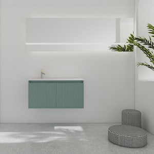Contemporary 35.8 in. W x 18.2 in. D x 18.2 in. H Floating Bath Vanity in Green with White Resin Top