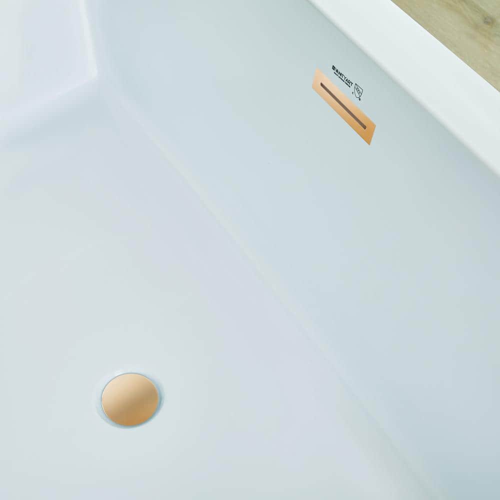 White and Titanium Gold 59'' Freestanding Acrylic Bathtub