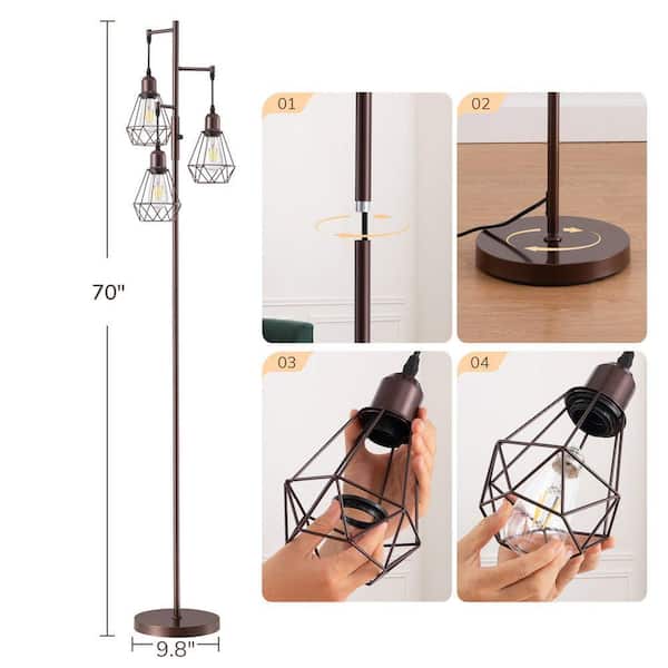 EDISHINE 69 in. Brown 3-Light Farmhouse Industrial Dimmable Tree