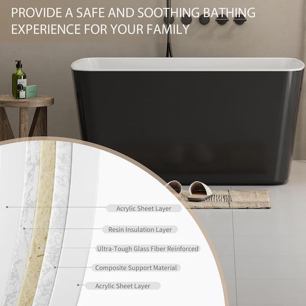 Muse 49 in. Acrylic Rectangle Flatbottom Freestanding Non-Whirlpool Soaking Bathtub No Seat Version in Black