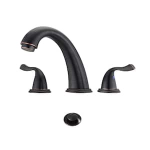 Monset 3 Holes 8 in. Widespread Double Handle Bathroom Faucet with Pop-Up Drain in Bronze (1-Pack)