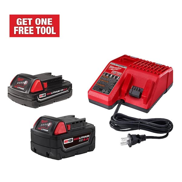 Milwaukee M18 18-Volt Lithium-Ion Starter Kit with One  Ah and One   Ah Battery and Charger 48-59-1852 - The Home Depot