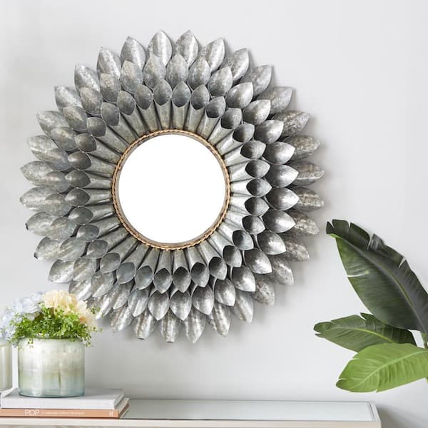 Litton Lane 32 in. x 32 in. Grey Metal Contemporary Round Wall Mirror
