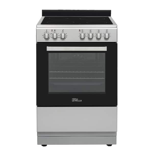 24-in Glass Top 4-Burners 2.6 cu. ft. Convection Oven Freestanding Electric Range (Silver)