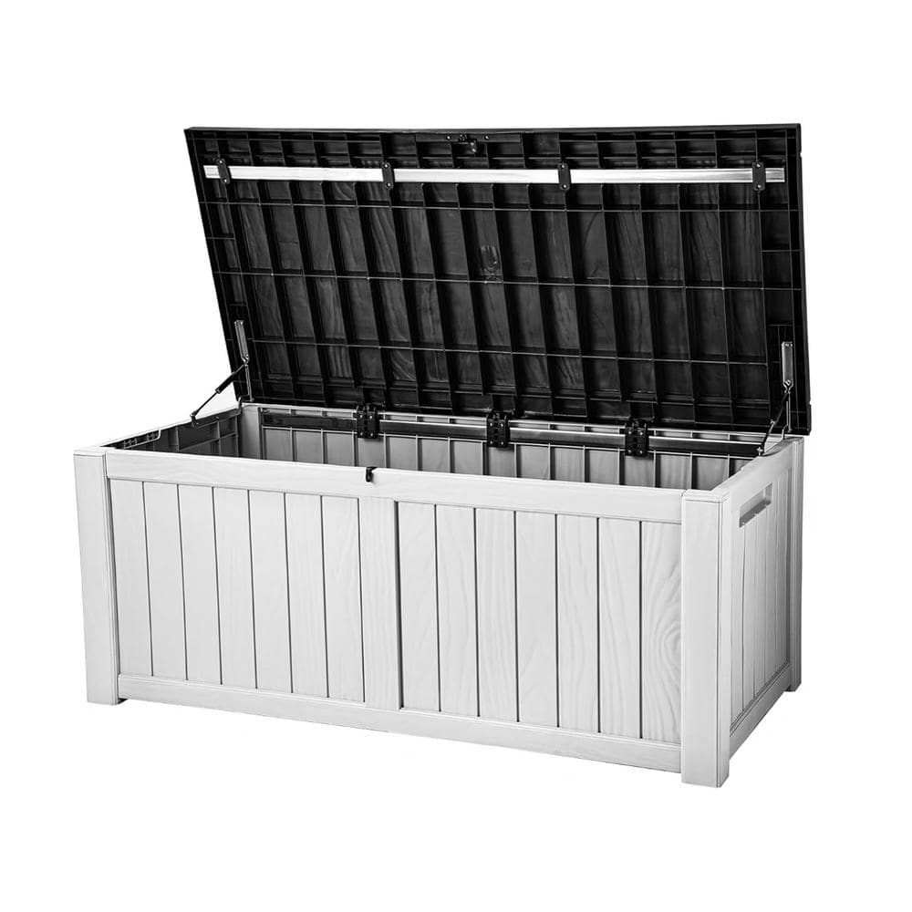 120 Gal. Large White Resin Deck Box with Lockable Lid