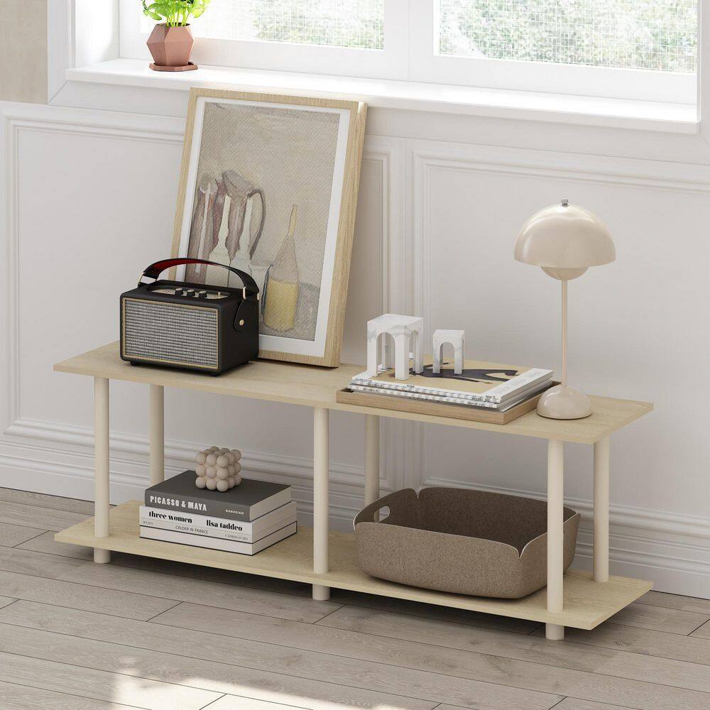 Bauhaus Oak and Beige Modern Rectangle Coffee Table with Lower Shelf