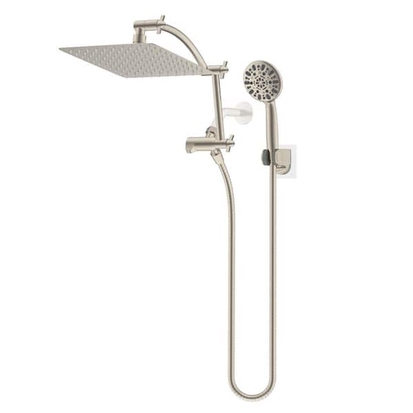 Metal 7-spray 10 in. Dual Wall Mount Fixed and Handheld Shower Head 1.8 GPM in Brushed Nickel Finish