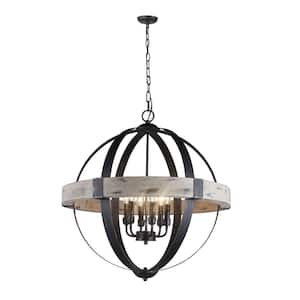 James 6-Light Black No Decorative Accents Globe Chandelier for Living Room