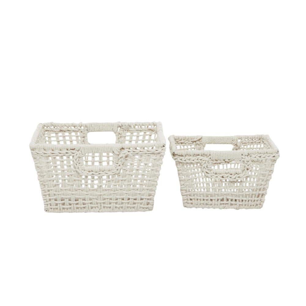 Handmade Cotton Rectangular Storage Baskets with Handles, Set of 2
