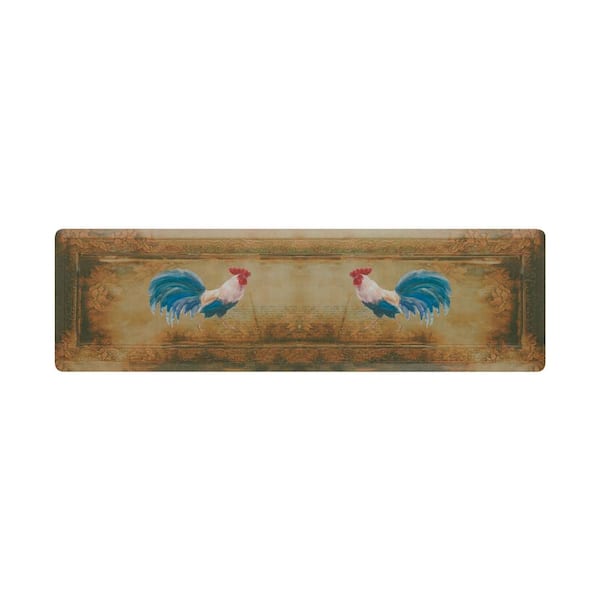 Chef Gear Hydrangea Vintage Rooster Beige 17.5 in. x 60 in. Global Synthetic Kitchen Mat