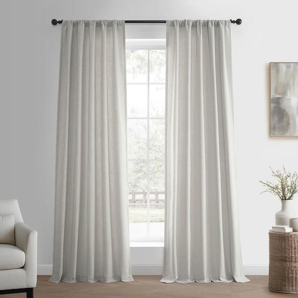 Light Sand Ivory Basic Faux Linen 50 in. W x 96 in. L Rod Pocket Light Filtering Curtain Pair (Set of 2)