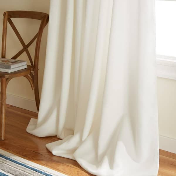Lustre Vanilla Solid Woven Room Darkening Grommet Top Curtain, 52 in. W x 96 in. L (Set of 2)