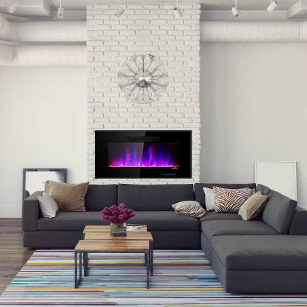 Costway 6 In W Recessed Electric Fireplace In Wall Or Wall Mounted Electric Heater In Black Ep23625 The Home Depot