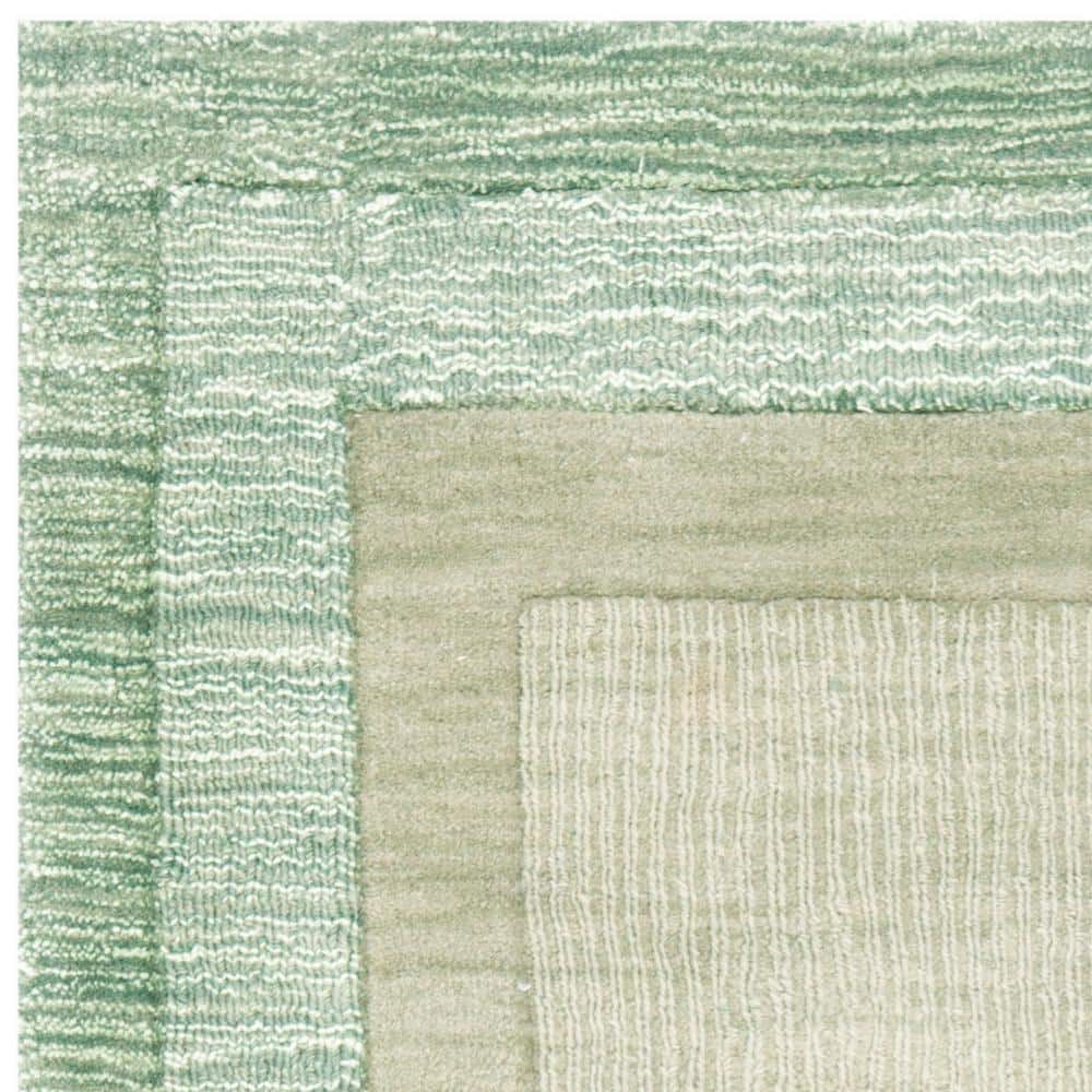 Beige and Green Hand-Tufted Wool Area Rug