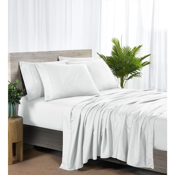 BIBB HOME 2000 Count 6-Piece White Solid Rayon from Bamboo Full Sheet Set