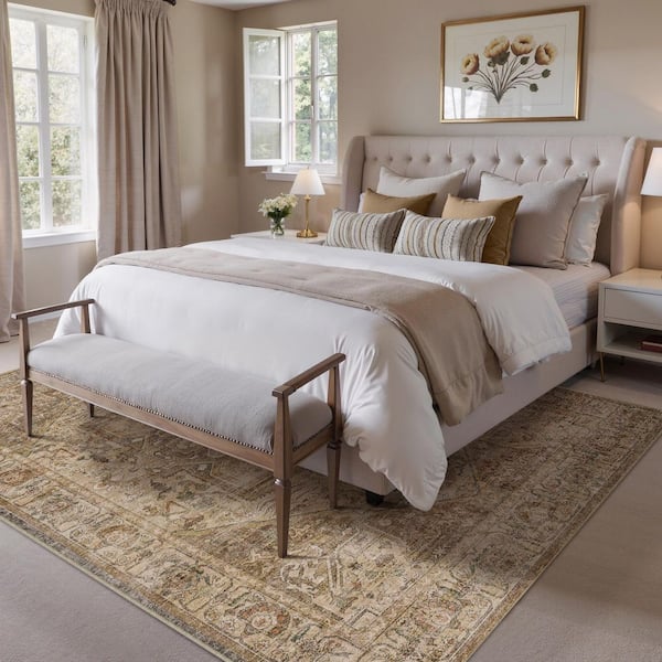 Datura Gold Brown 5 ft. x 7 ft. Oriental Vintage Medallion Area Rug