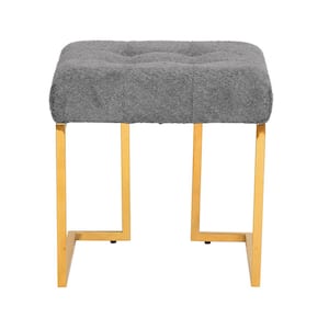 18.5 in. Grey and Gold Finish Backless Metal Stool with Tufted Velvet Seat