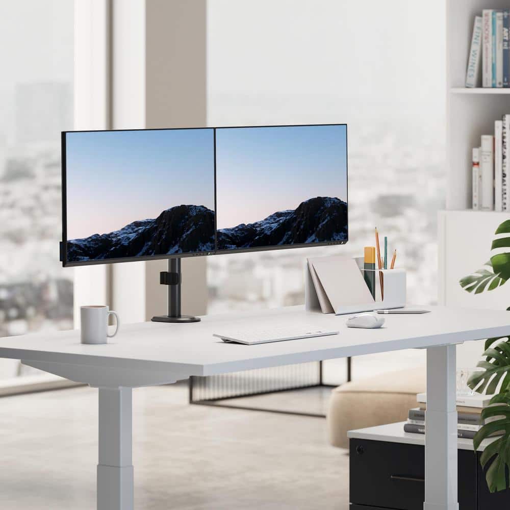 Black Full Motion Dual Monitor Desk Mount with C-Clamp