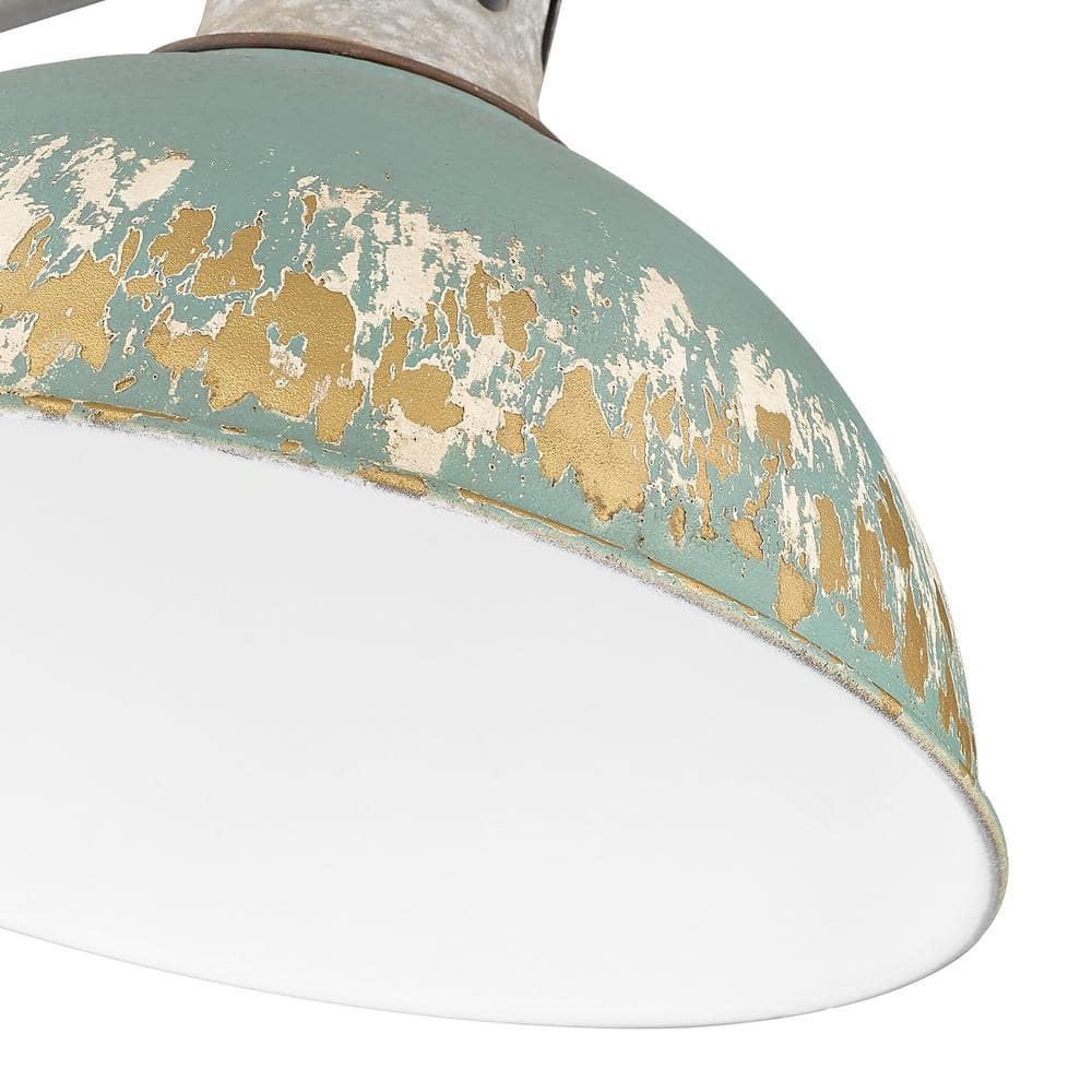 Kinsley 3-Light Aged Galvanized Steel Pendant with Antique Teal Shades