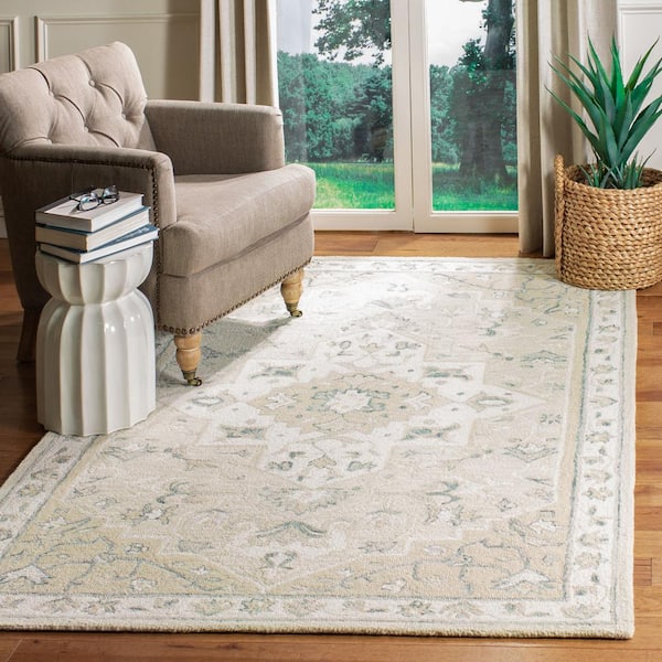 Micro-Loop Beige/Ivory 8 ft. x 10 ft. Border Area Rug