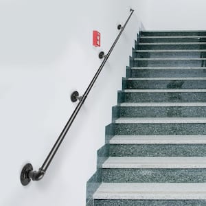 13 ft. Pipe Stair Handrail 440 lbs. Load Capacity Wall Mounted Handrail Round Corner Handrails for Outdoor Steps, Black