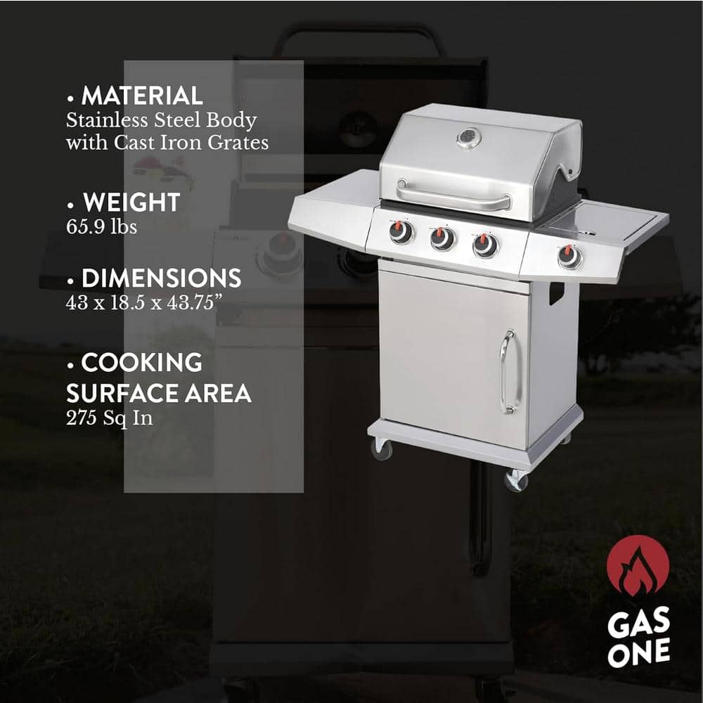 Stainless Steel 3-Burner Propane Grill with Side Burner