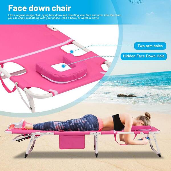 Outdoor Pink Metal Portable Folding Beach Chair 3-in-1 Heavy Duty