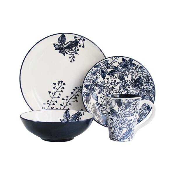 American Atelier Floral Indigo 16-Piece Blue Dinnerware Set