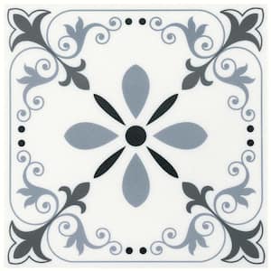 White and Gray 11.8 in. x 11.8 in. PVC Wall Backsplash Floral Peel and Stick Wall Tiles, (10-Pack, Cover 9.6 sq. ft.)