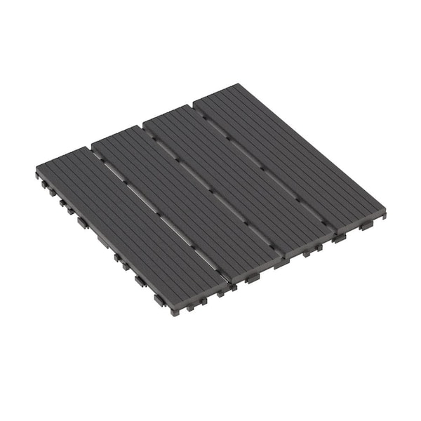 ITOPFOX 11.8 in. x 11.8 in. Square Waterproof Patio Plastic Interlocking Deck Tiles in Dark Gray 44-Pack