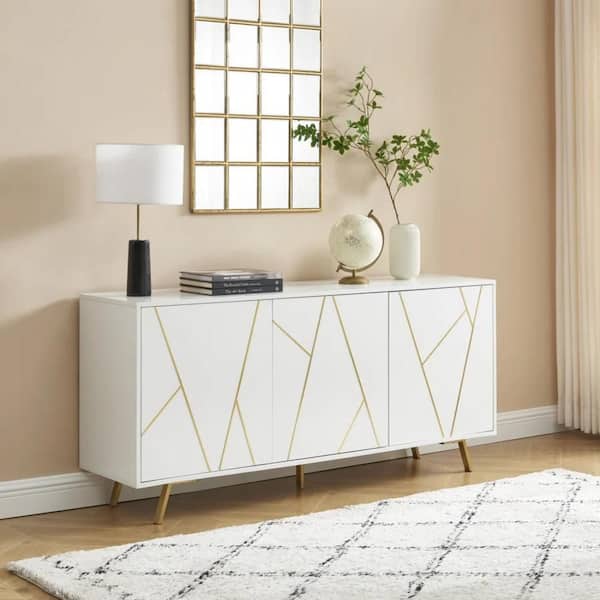 Edwin's Choice Jaagruti White Wood 63.1 in. Sideboard with 3-Doors
