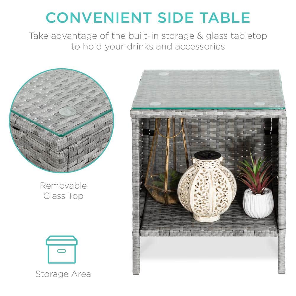 Gray Wicker 3-Piece Patio Bistro Set with Navy Cushions