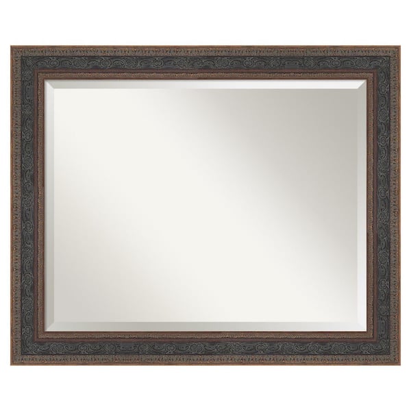 Attic Aged Bronze 33.5 in. x 27.5 in. Beveled Traditional Rectangle Wood Framed Bathroom Wall Mirror