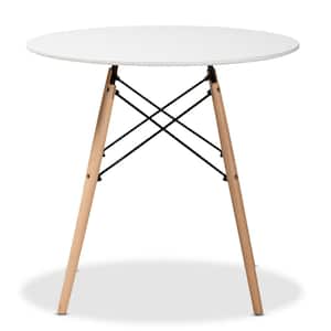 Varen 31.5 in. Round White and Oak Brown Plastic Dining Table (Seats 4)